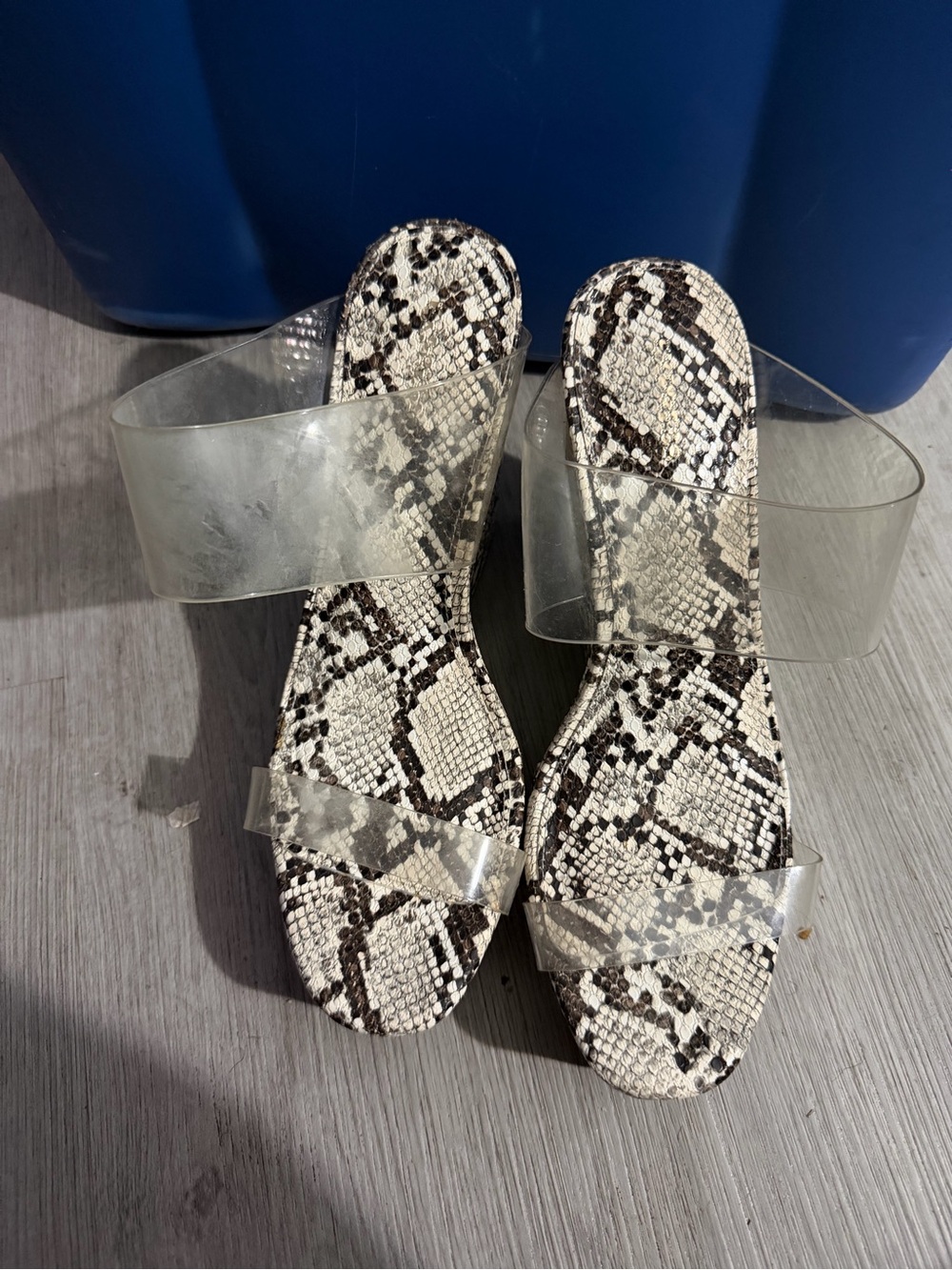 Express Clear-Strap Snake Print Slide Sandals - Black & White